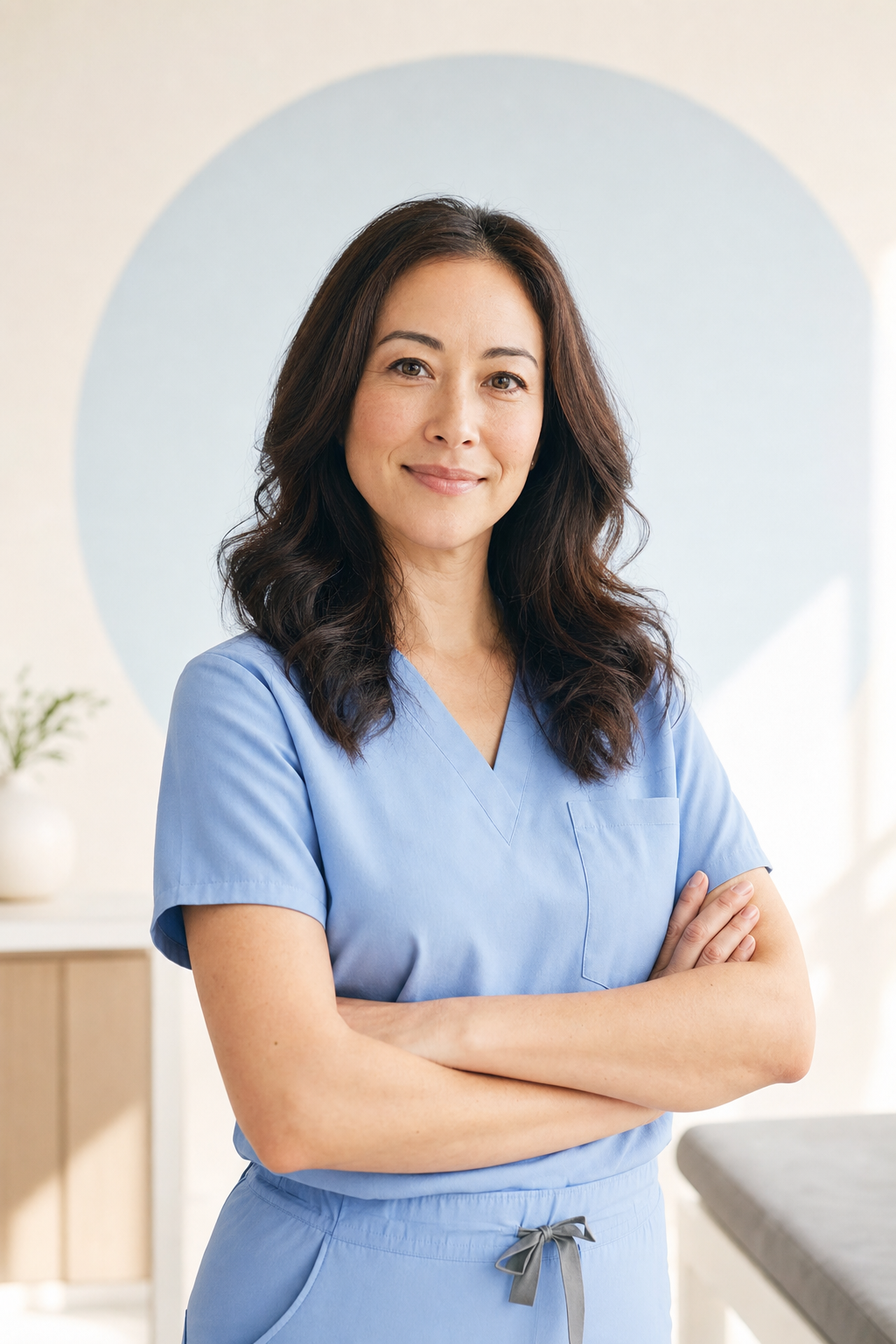 An illustrative licensed medical provider in a bright office