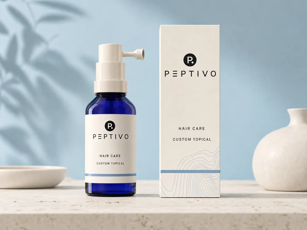 Illustrative Peptivo custom topical hair-care packaging