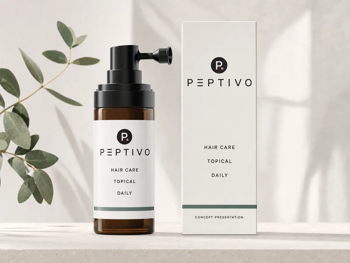 Illustrative Peptivo topical hair-care packaging